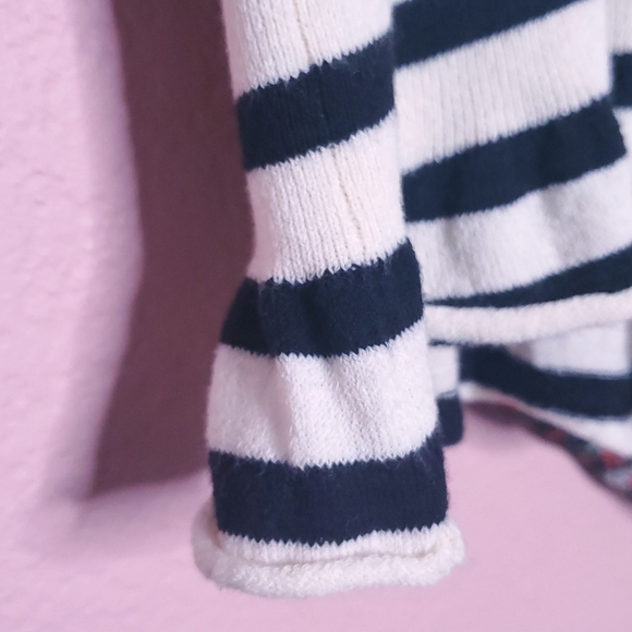 Anthropologie Moth Striped Floral Bow Scarf Peplum Button Front Cardigan - Picture 8 of 11